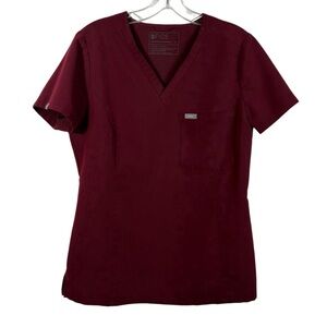 Figs Technical Collection Maroon Red Two Pocket Scrub Top Short Sleeve Small S